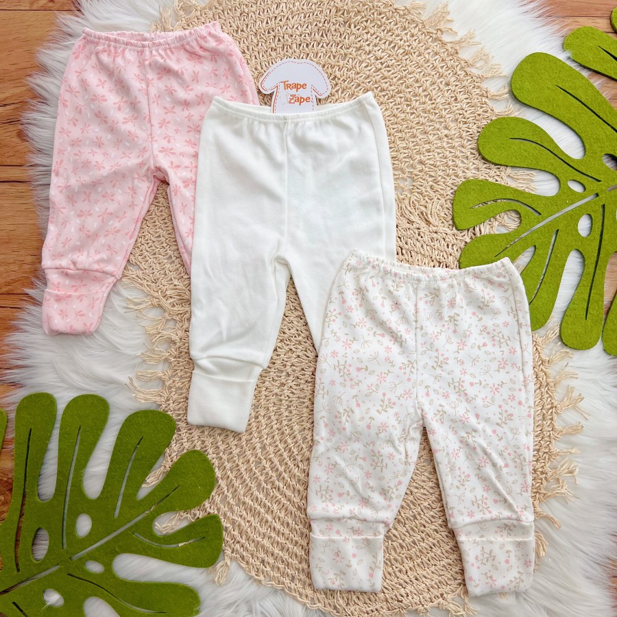 Kit 3 Calças - Libélulas, Off White e Raminhos  - Off White e Rose